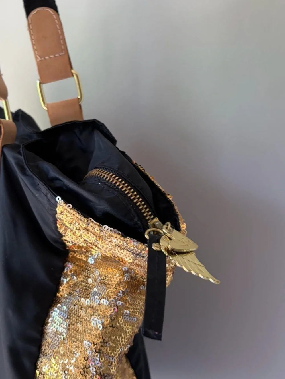 Victoria's Secret Black Tote with Gold Sequin Sides